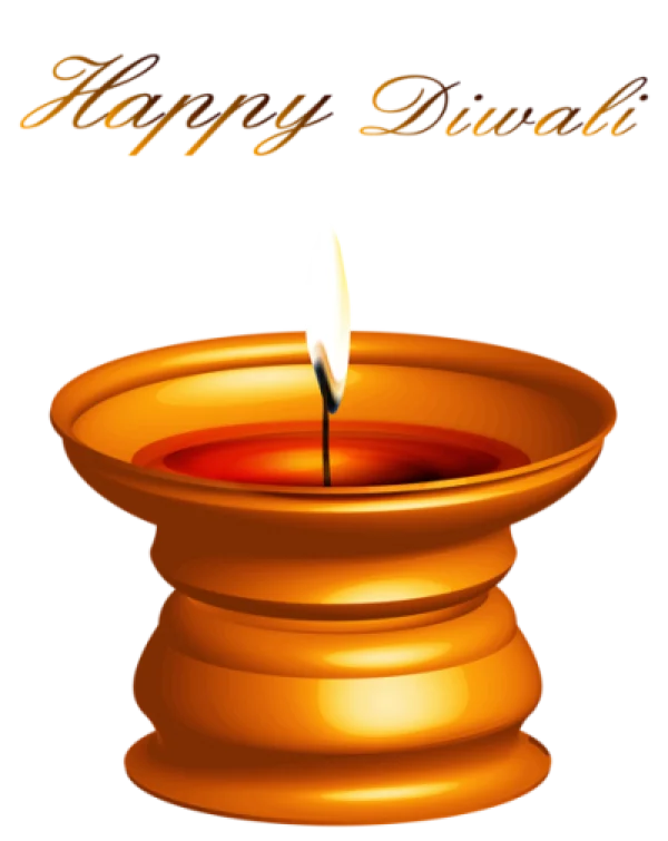 Happy Diwali Lit Diya with Text PNG