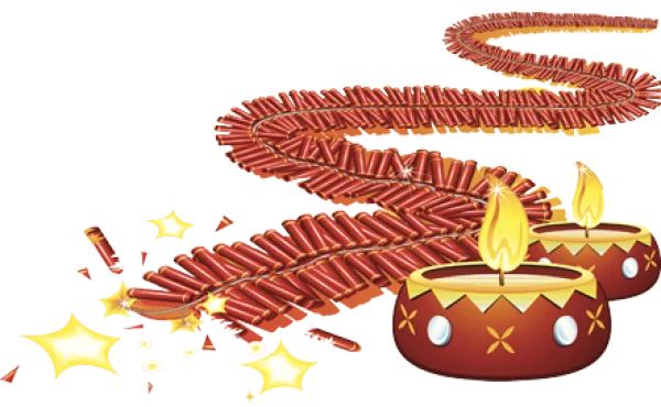 Diwali Firecrackers and Lit Diyas PNG