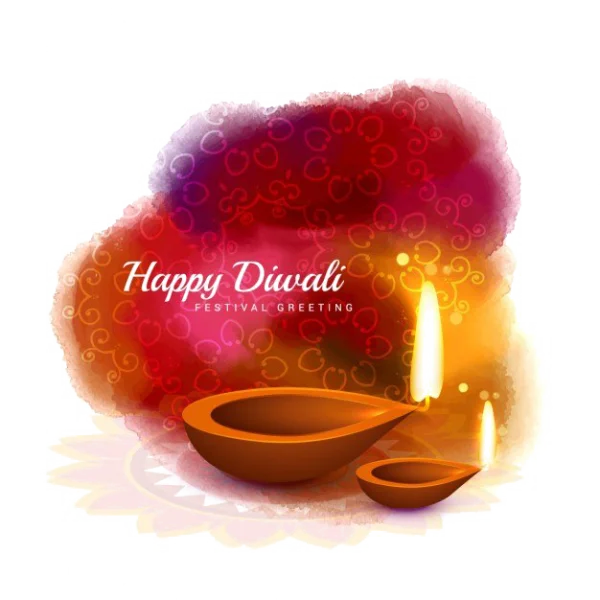 Happy Diwali Festival Greeting with Lit Diyas PNG