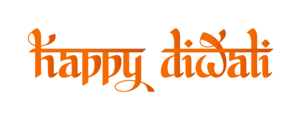 Happy Diwali Orange Script Text PNG Transparent Background