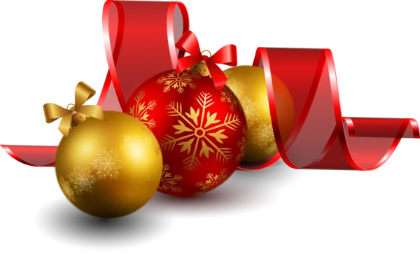 Festive Christmas Ornaments with Red Ribbon PNG