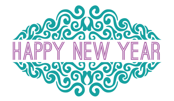 Happy New Year Teal Swirls Frame PNG Transparent