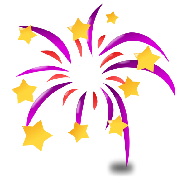 Colorful Firework Burst with Golden Stars PNG