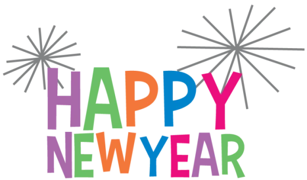 Happy New Year Colorful Text with Fireworks PNG