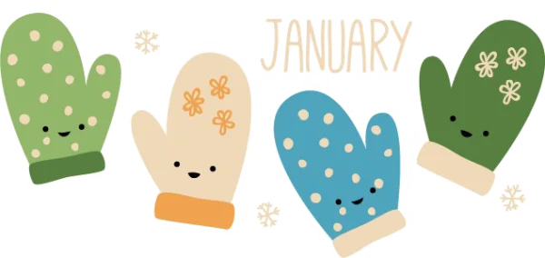Cute January Mittens Illustration PNG