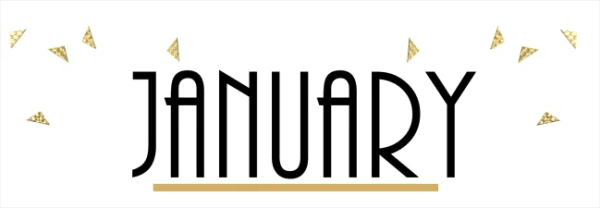 January Text with Gold Confetti PNG