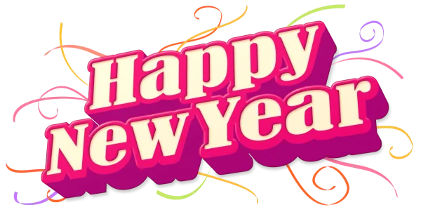 Happy New Year Text with Colorful Confetti PNG
