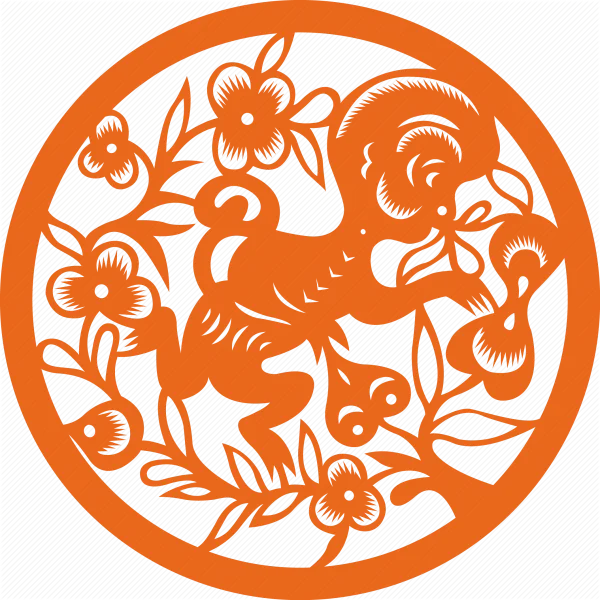 Orange Chinese Zodiac Monkey Paper Cut PNG