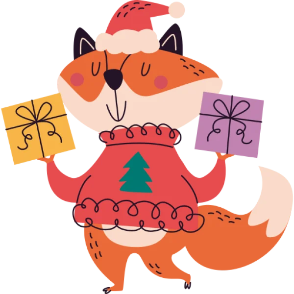 Cute Christmas Fox with Gifts PNG Transparent
