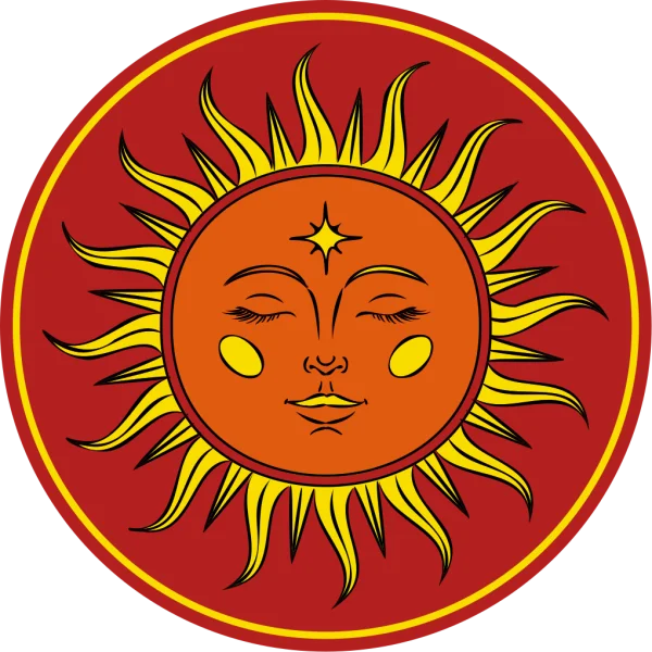 Vintage Sun Face in Red Circle PNG
