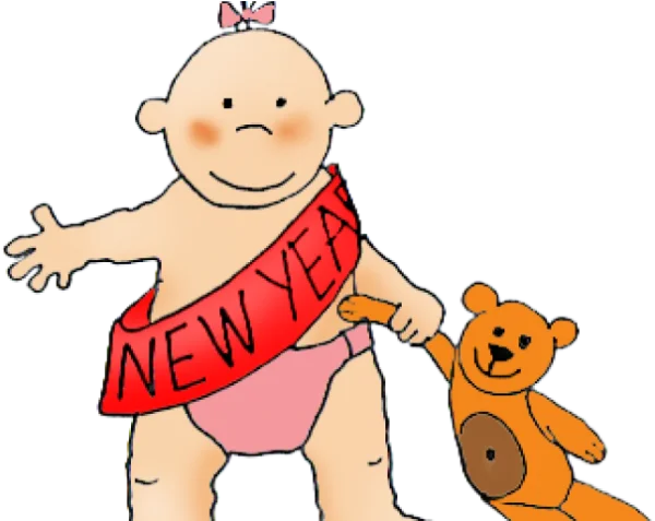 New Year Baby with Teddy Bear PNG Transparent Background