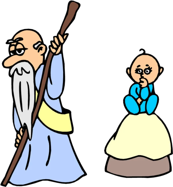Cartoon Old Man with Staff and Baby PNG Transparent