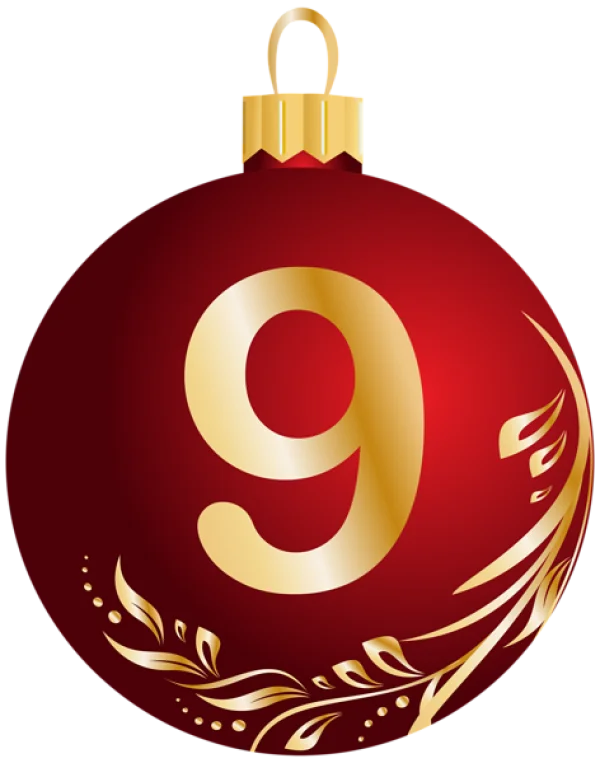 Red Christmas Ornament with Gold Number 9 PNG Transparent