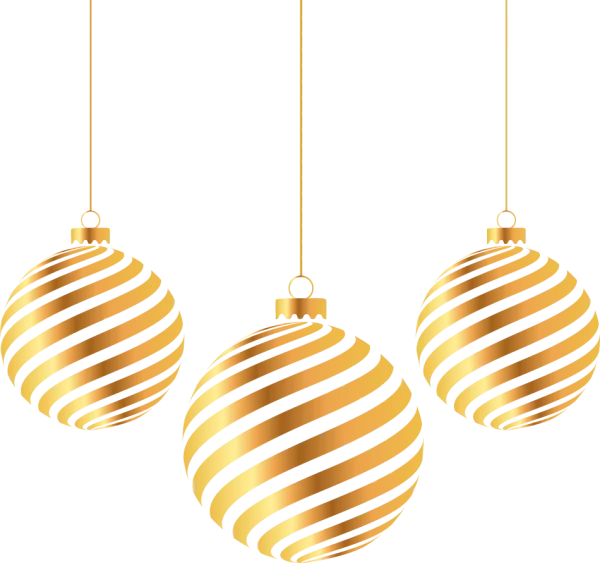 Golden Striped Christmas Ornaments PNG Transparent Background
