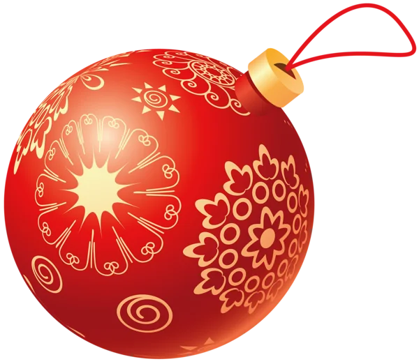 Red Christmas Ornament PNG with Gold Pattern