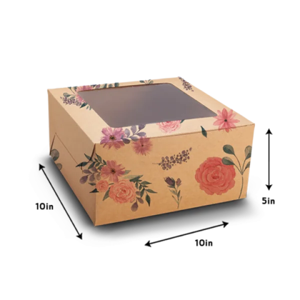 Floral Kraft Cake Box PNG Transparent Background