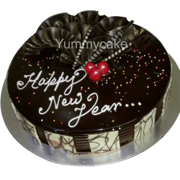 Happy New Year Chocolate Cake PNG Transparent Background