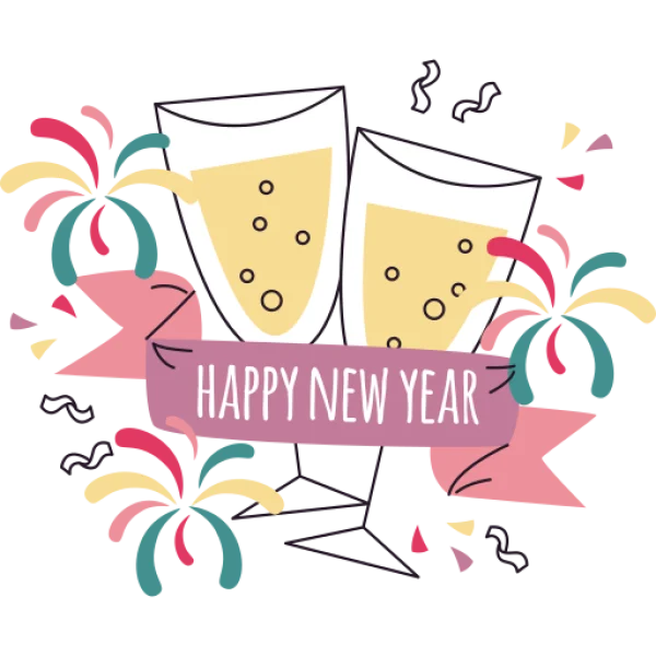 Happy New Year Toast with Fireworks PNG
