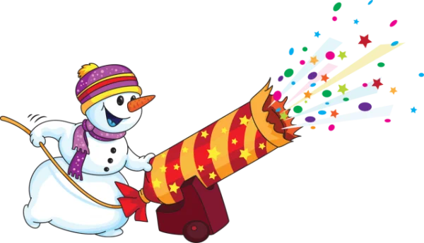 Happy Snowman with Confetti Cannon PNG