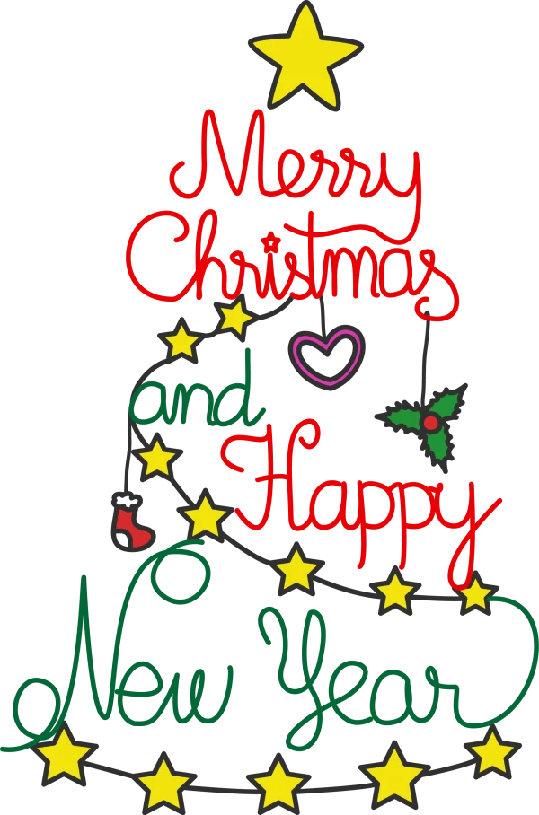 Merry Christmas and Happy New Year Tree Text PNG