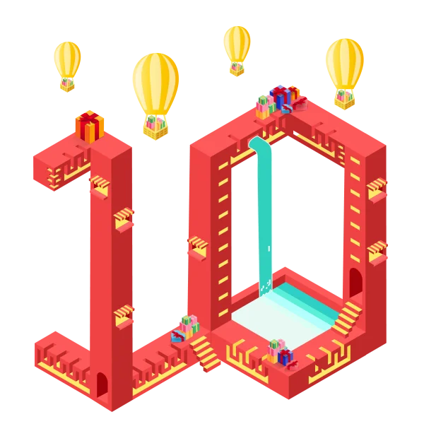 Isometric 10th Anniversary Celebration PNG Transparent