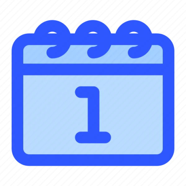 Blue Calendar Icon with Number 1 PNG Transparent Background