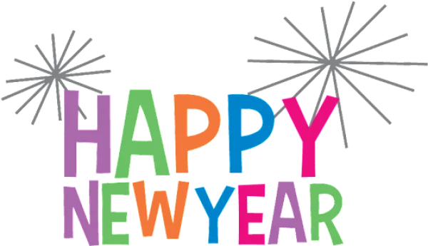 Happy New Year Colorful Text with Fireworks PNG