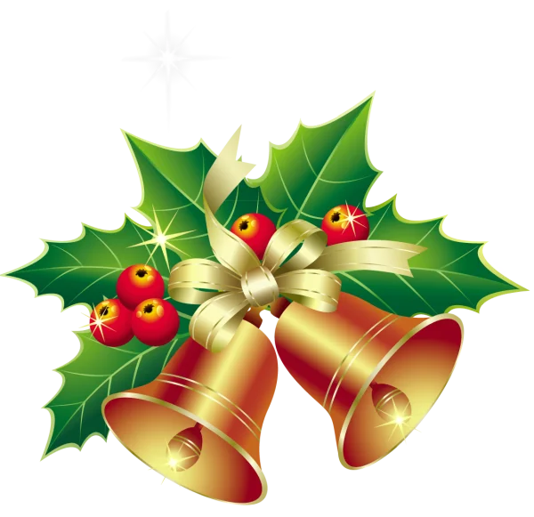 Golden Christmas Bells and Holly with Star PNG Transparent