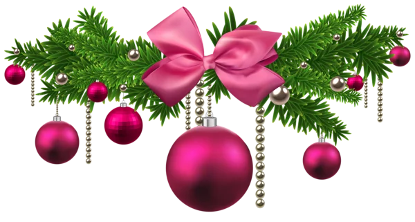Christmas Garland with Pink Ornaments PNG