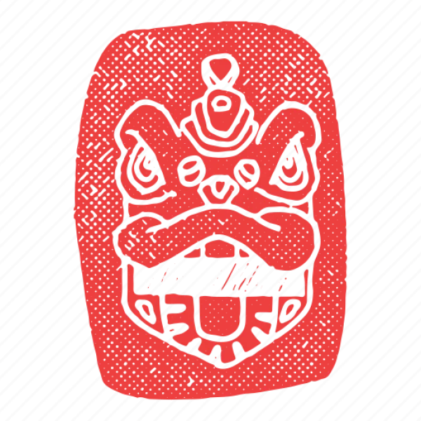 Red Distressed Chinese Lion Mask Icon PNG
