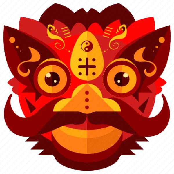Chinese Lion Dance Mask Flat Design PNG Transparent Background