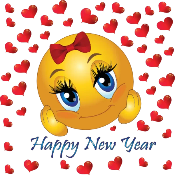 Happy New Year Emoji with Hearts PNG