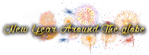 New Year Around The Globe Text with Fireworks PNG