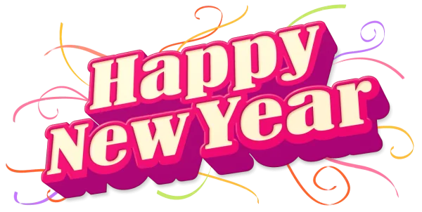 Happy New Year Text PNG with Streamers