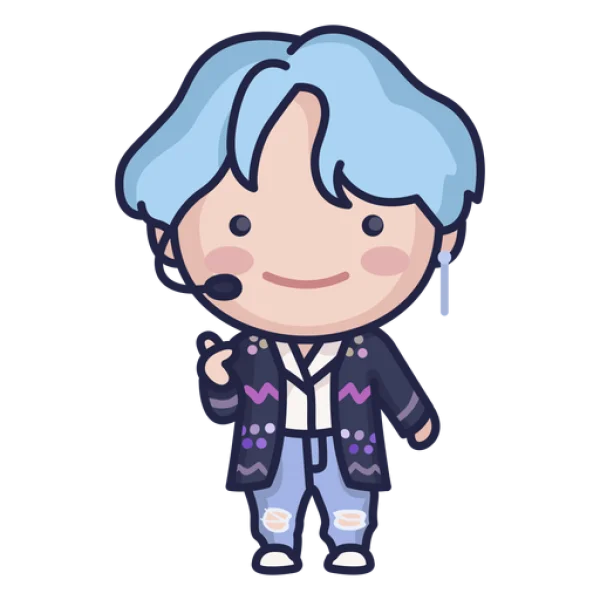 Blue Haired Chibi Idol PNG Transparent