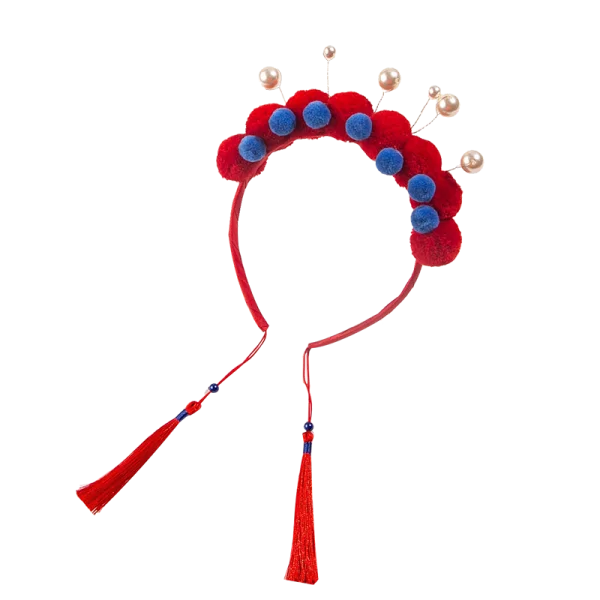 Festive Red Headband with Tassels and Pearls PNG