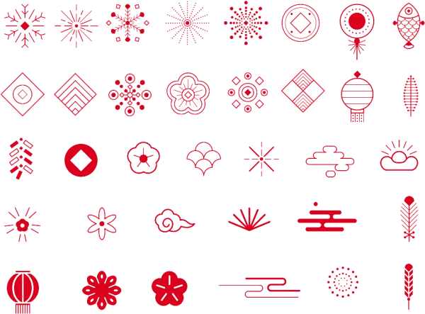 Red Chinese New Year Icons Set Transparent PNG