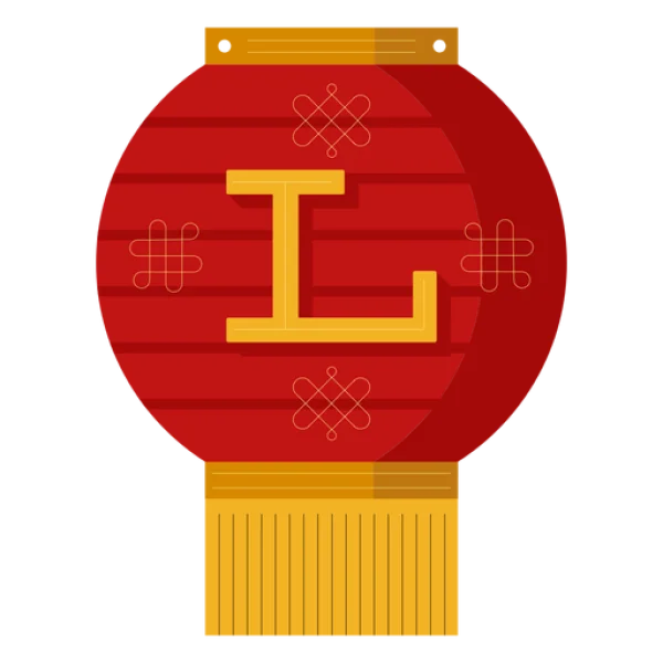 Traditional Chinese Lantern with Golden L Symbol PNG