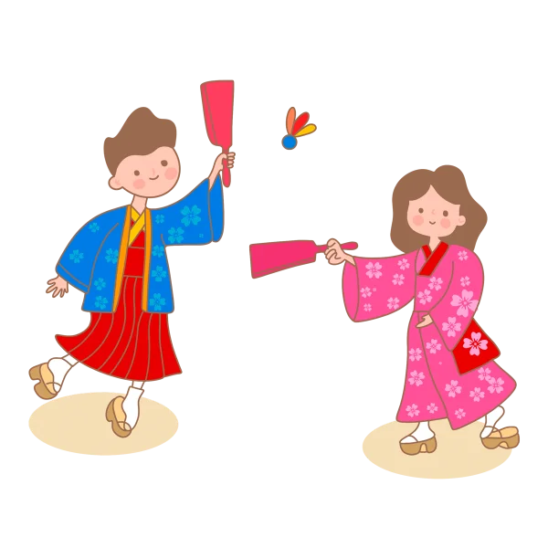 Japanese Children Playing Hanetsuki Game PNG