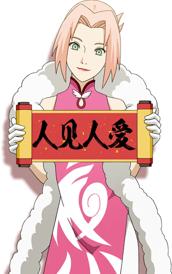Sakura Haruno in Pink Cheongsam with Scroll PNG