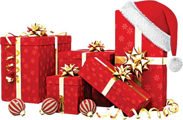 Christmas Gift Boxes with Santa Hat PNG