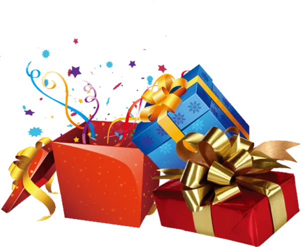 Gift Boxes with Confetti Burst PNG Transparent Background