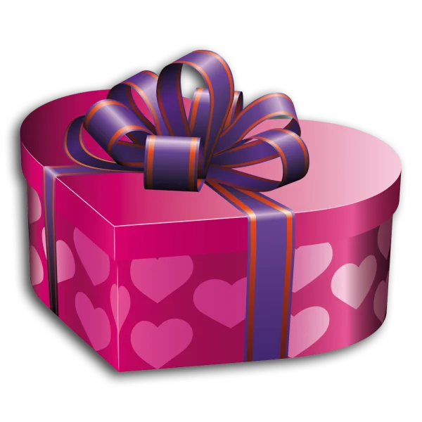 Pink Heart Gift Box with Purple Ribbon PNG