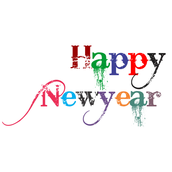 Happy New Year Colorful Distressed Text PNG