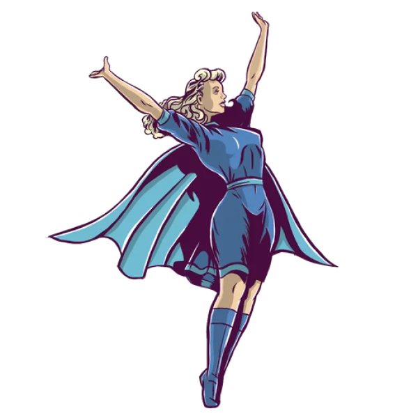 Retro Superheroine Flying Pose PNG Transparent