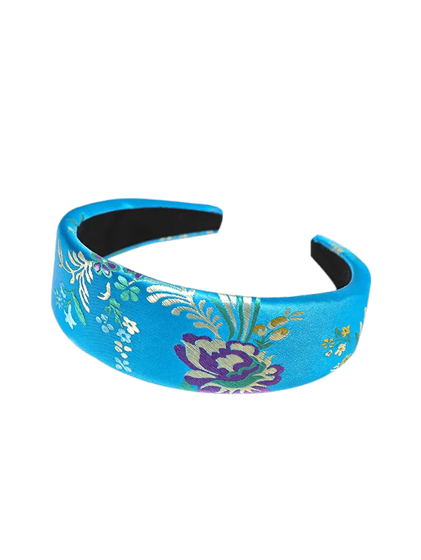Turquoise Floral Embroidered Headband PNG