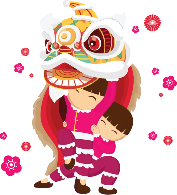 Children Performing Chinese Lion Dance PNG