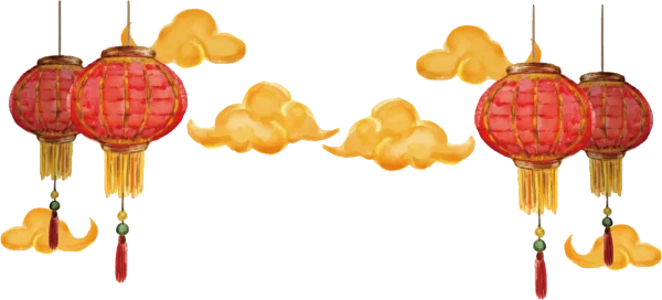 Red Chinese Lanterns and Golden Clouds PNG Transparent Background
