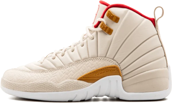 Cream Jordan Sneaker with Red Accents PNG Transparent Background