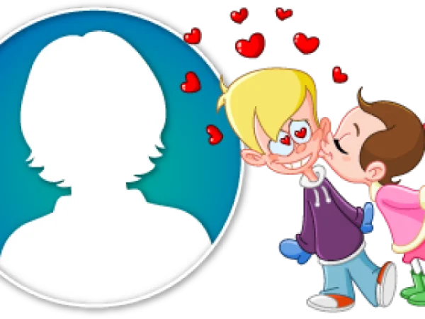 Cartoon Kids Kissing with Profile Placeholder PNG